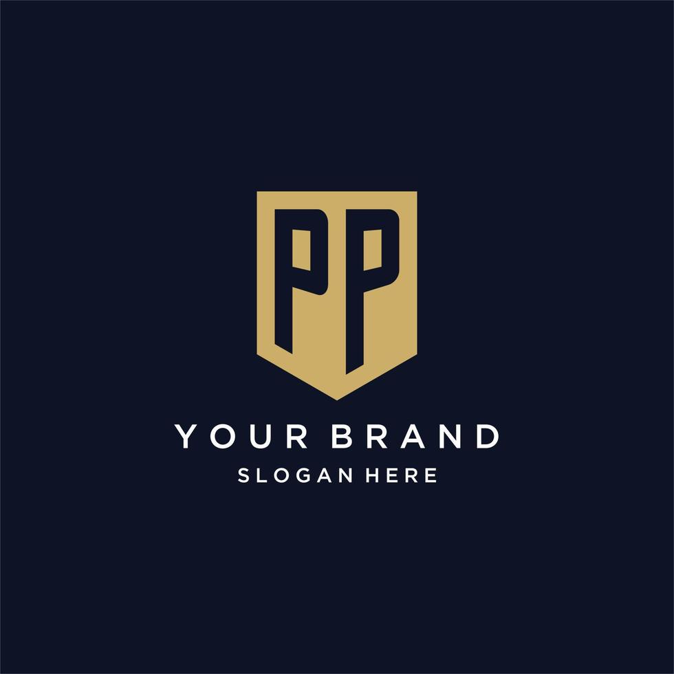 PP monogram initials logo design with shield icon vector
