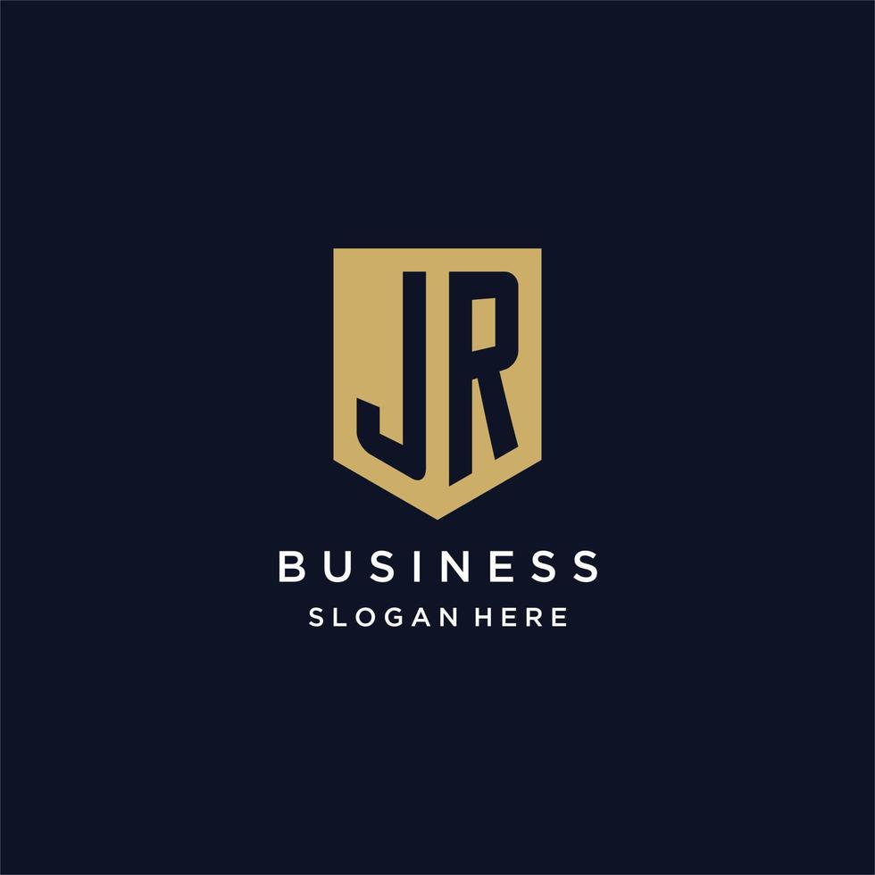 JR monogram initials logo design with shield icon vector