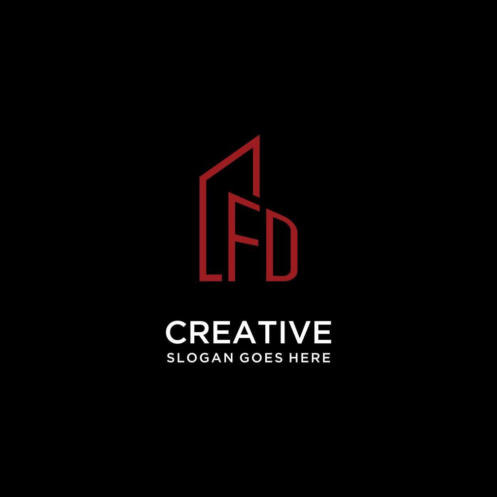 FD initial monogram with building logo design vector