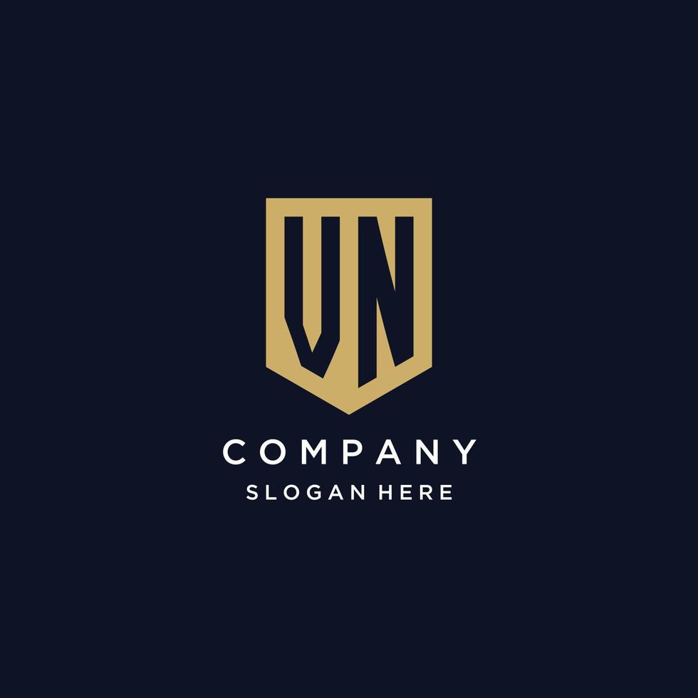 VN monogram initials logo design with shield icon vector