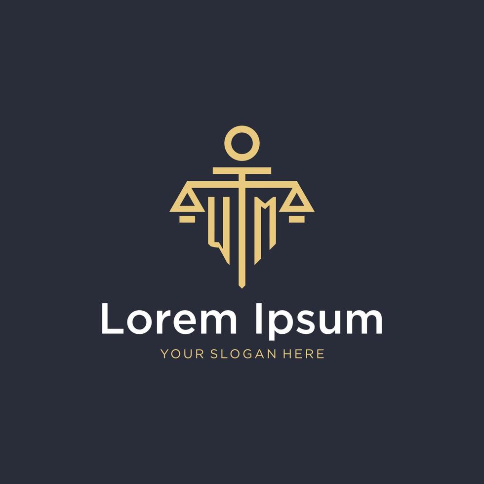 WM initial monogram logo with scale and pillar style design vector