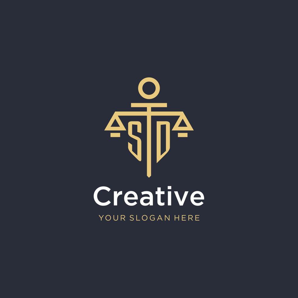 SD initial monogram logo with scale and pillar style design vector