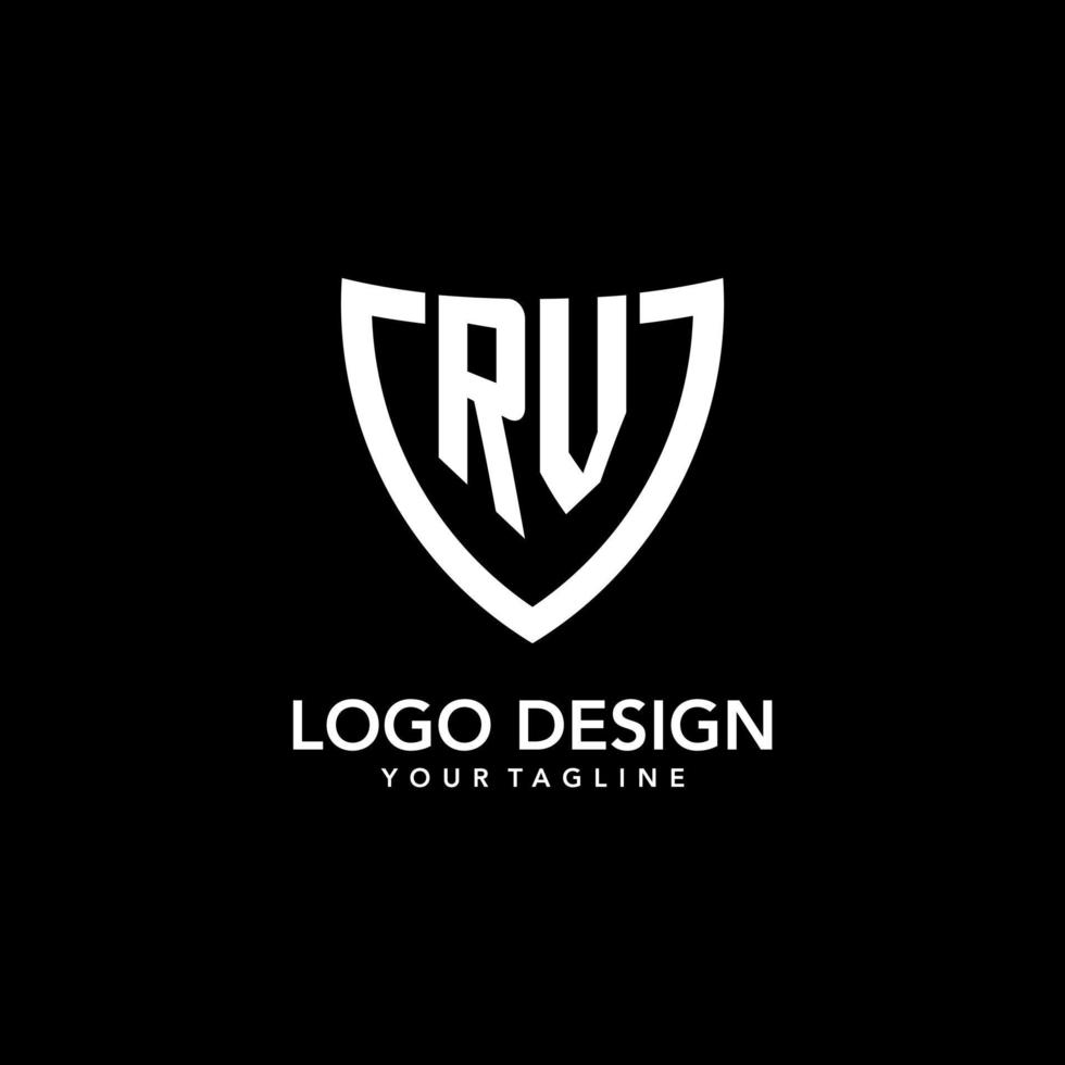 RV monogram initial logo with clean modern shield icon design vector