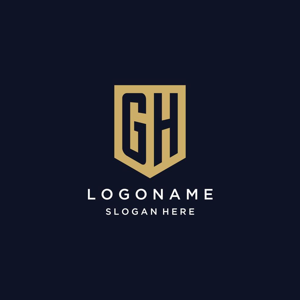 GH monogram initials logo design with shield icon vector