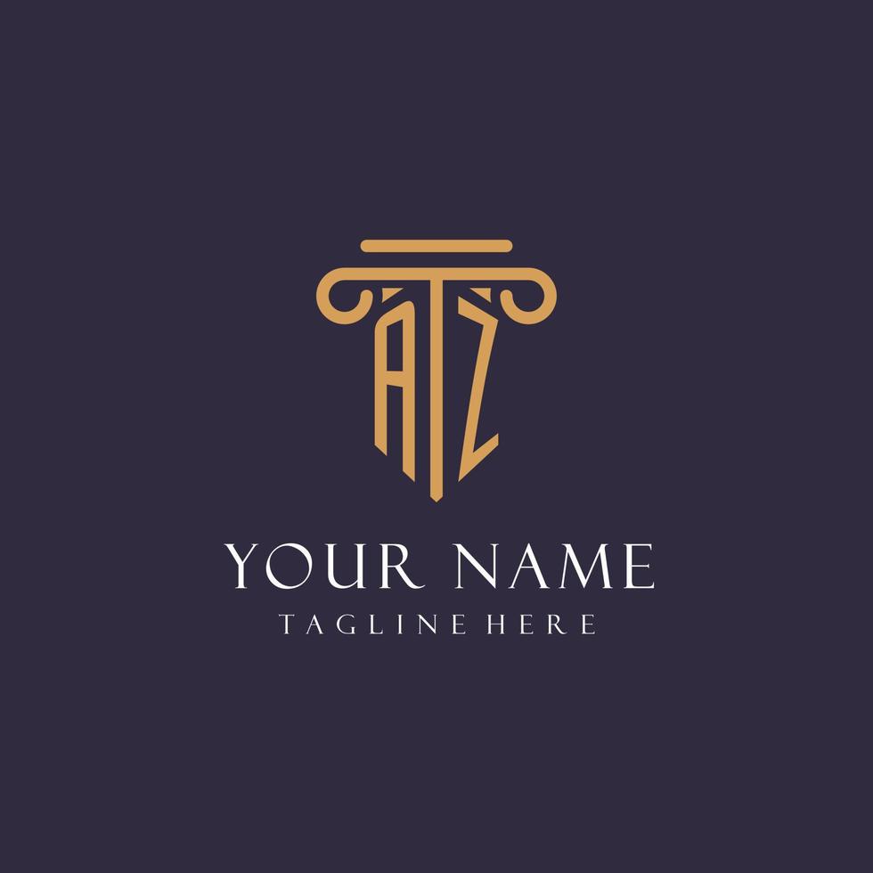 AZ monogram initials design for law firm, lawyer, law office with pillar style vector