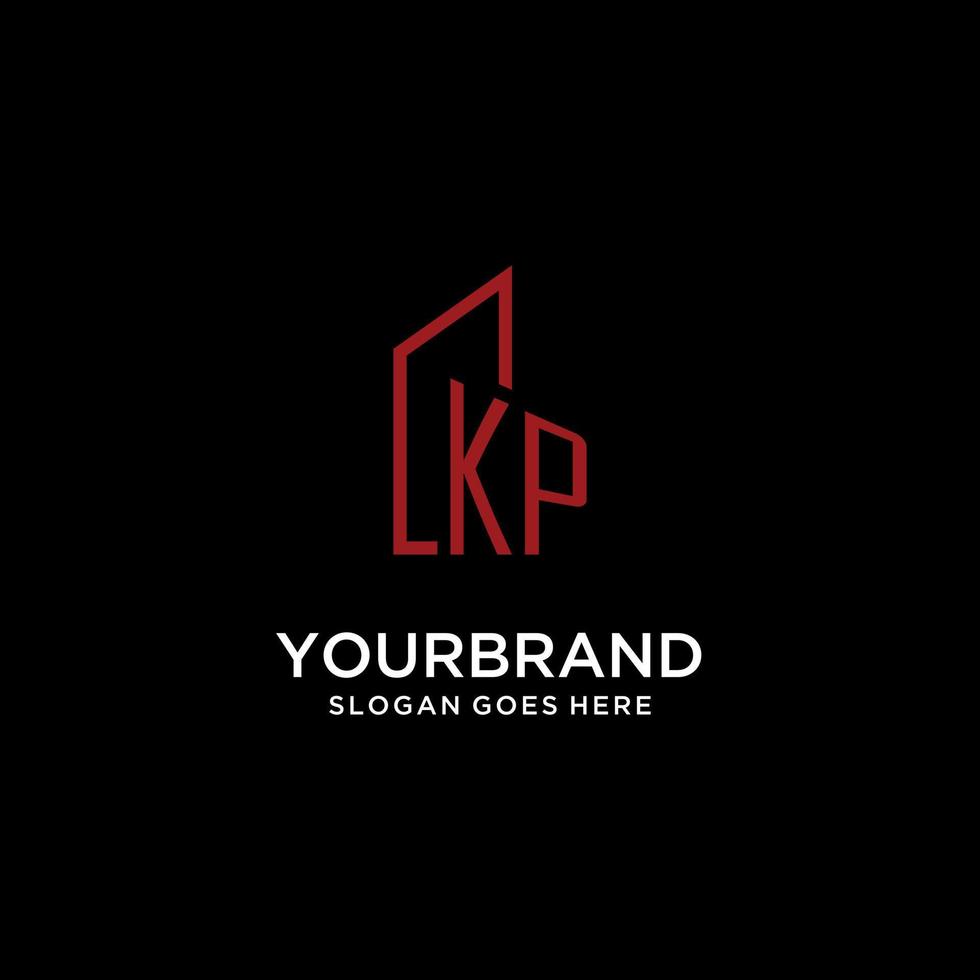 KP initial monogram with building logo design vector