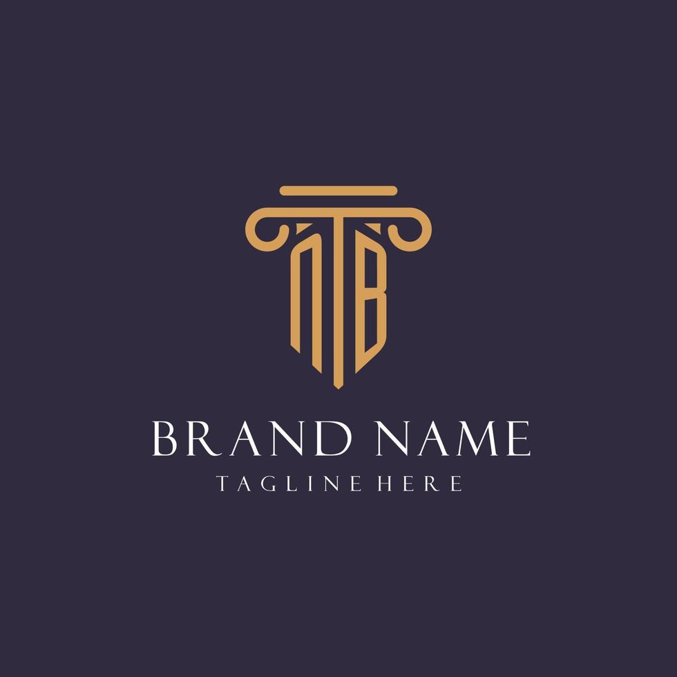 NB monogram initials design for law firm, lawyer, law office with pillar style vector