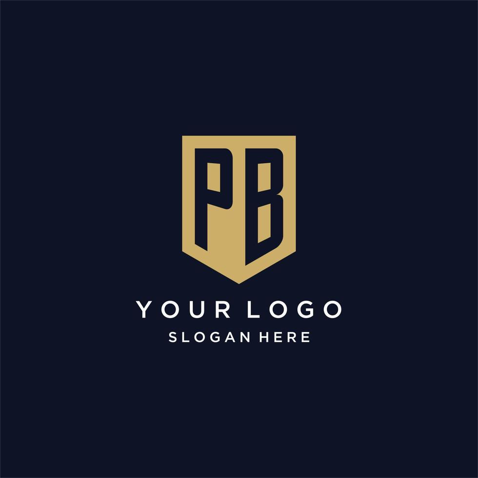 PB monogram initials logo design with shield icon vector