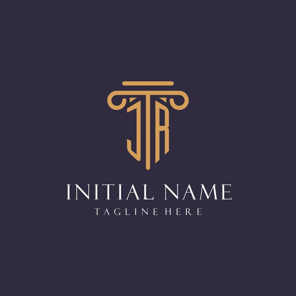 JR monogram initials design for law firm, lawyer, law office with pillar style vector