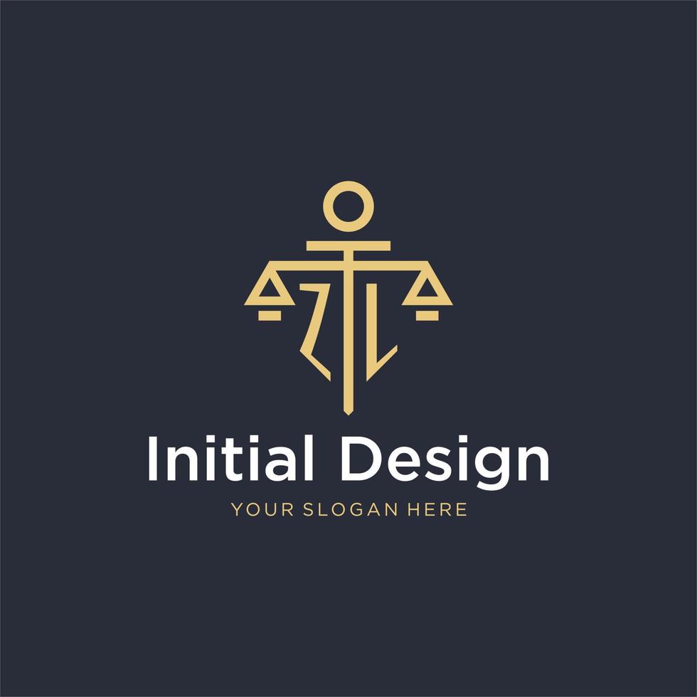 ZL initial monogram logo with scale and pillar style design vector