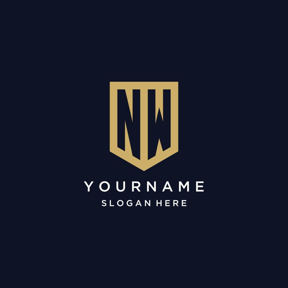 NW monogram initials logo design with shield icon vector