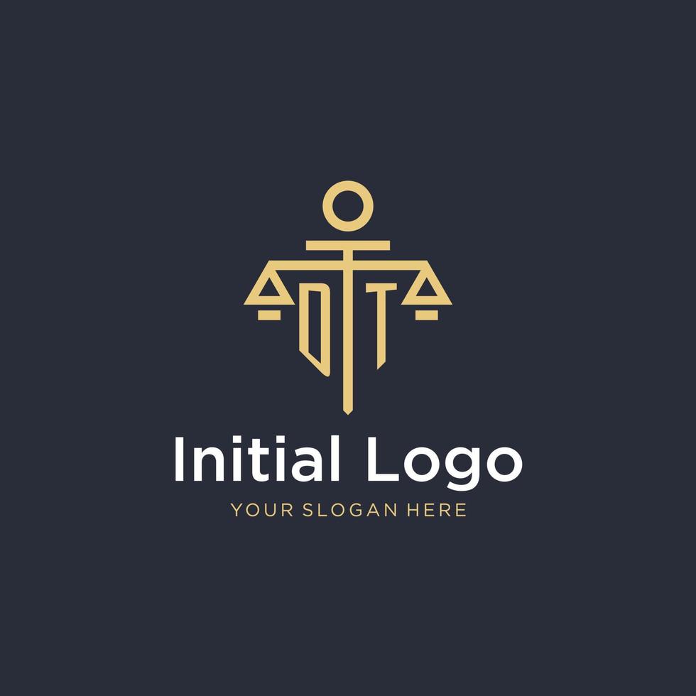 DT initial monogram logo with scale and pillar style design vector