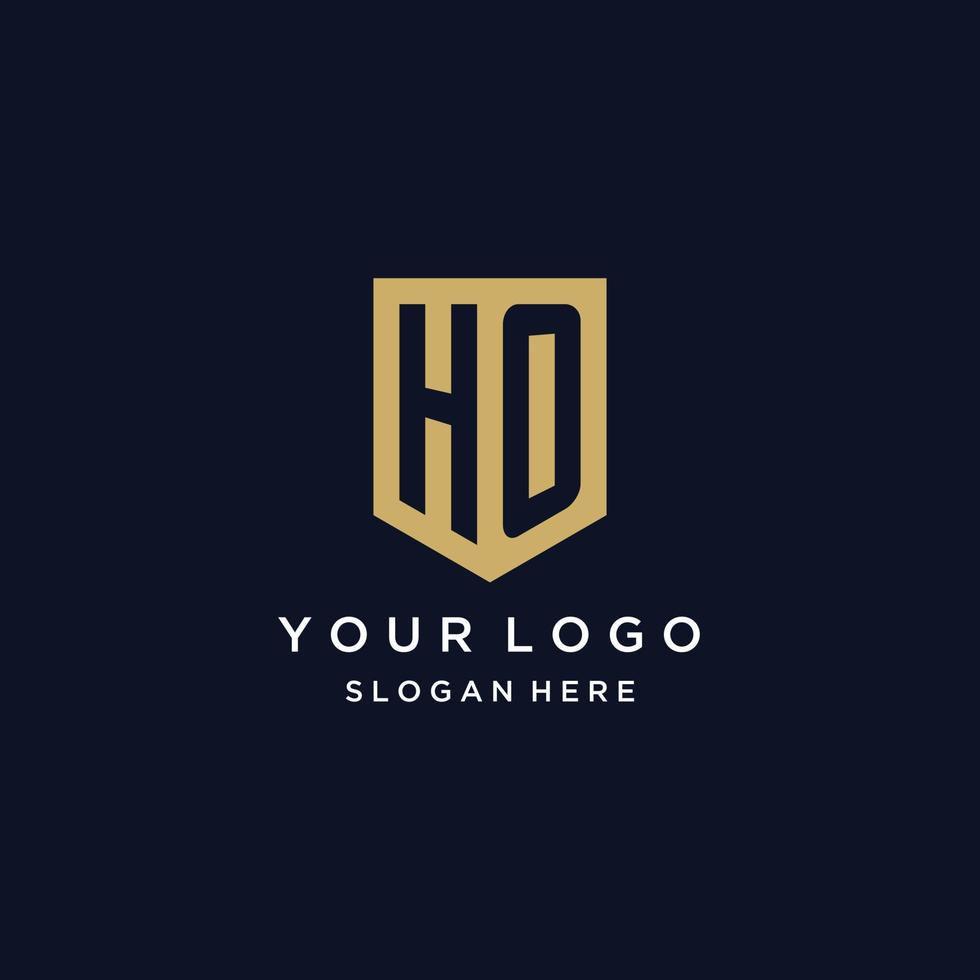HO monogram initials logo design with shield icon vector