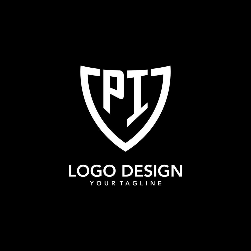 PI monogram initial logo with clean modern shield icon design vector