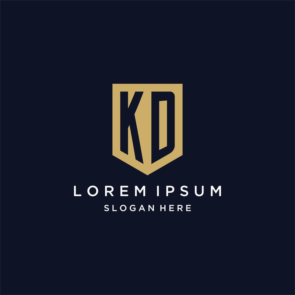 KD monogram initials logo design with shield icon vector