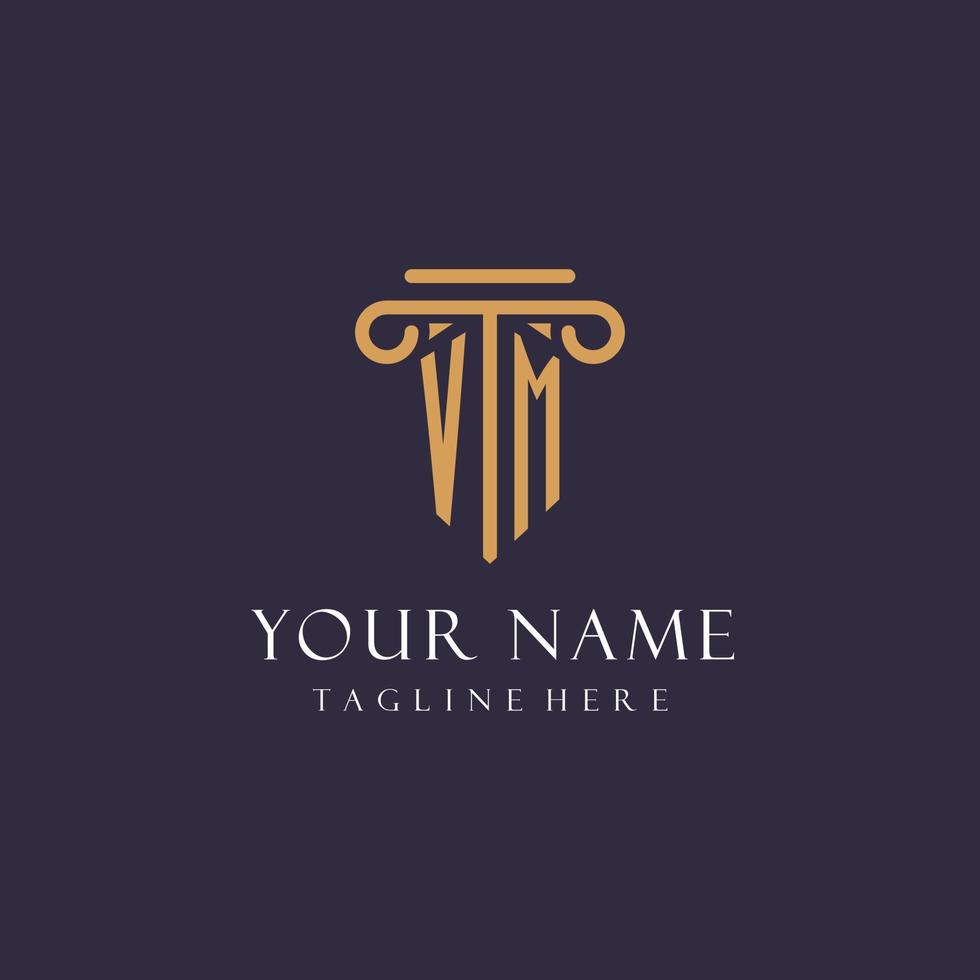 VM monogram initials design for law firm, lawyer, law office with pillar style vector