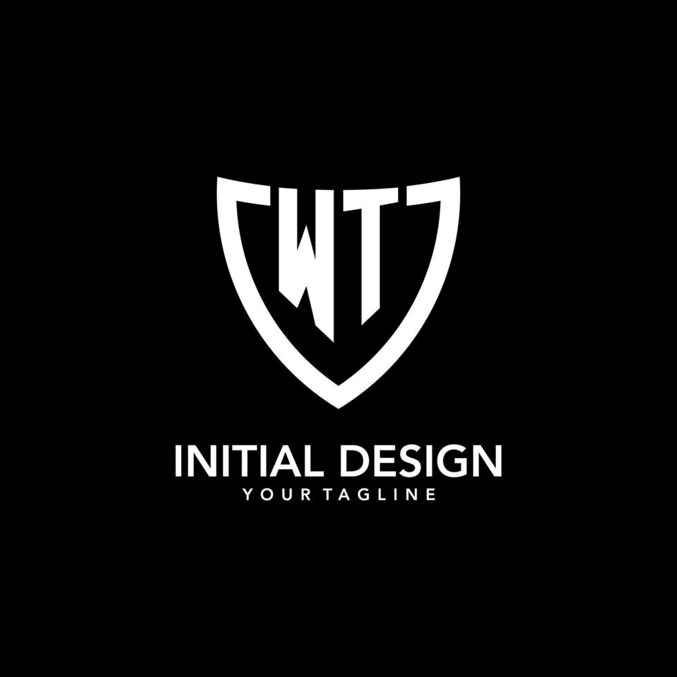 WT monogram initial logo with clean modern shield icon design vector