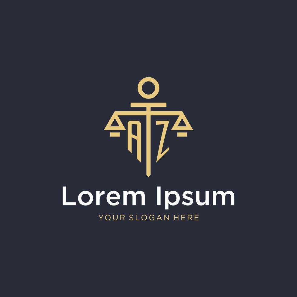 AZ initial monogram logo with scale and pillar style design vector
