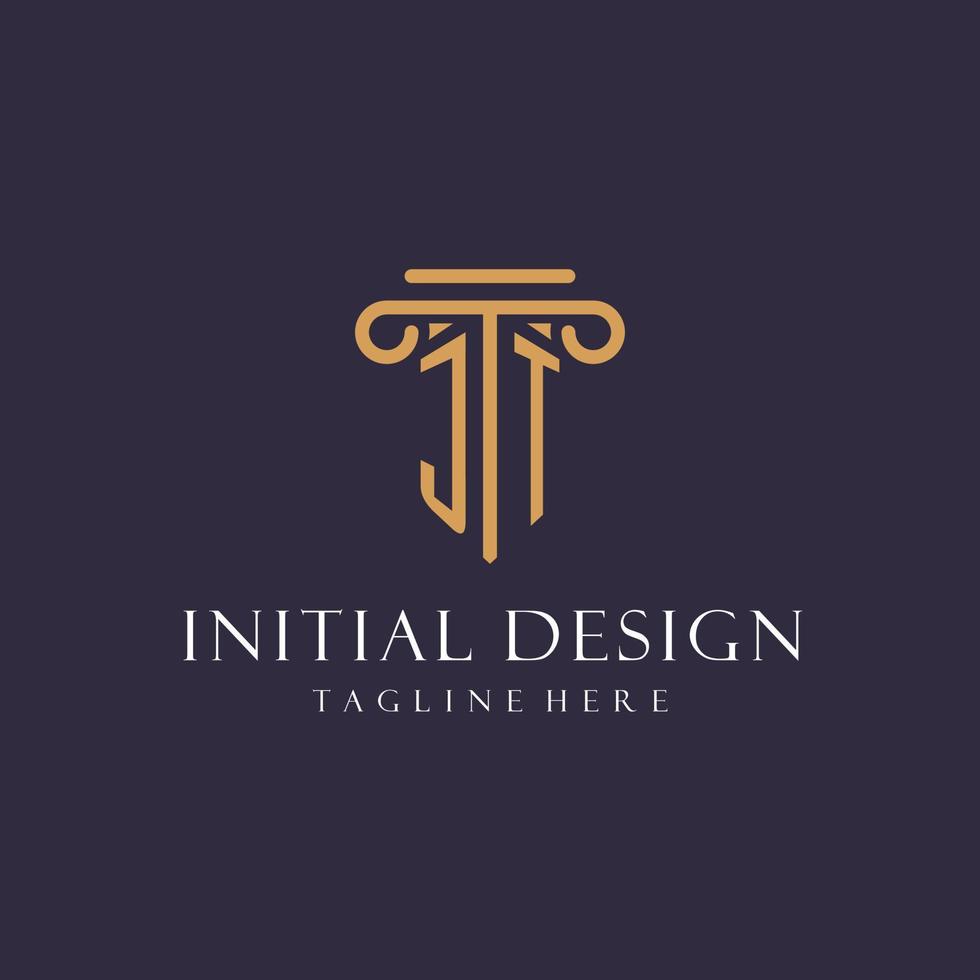 JT monogram initials design for law firm, lawyer, law office with pillar style vector