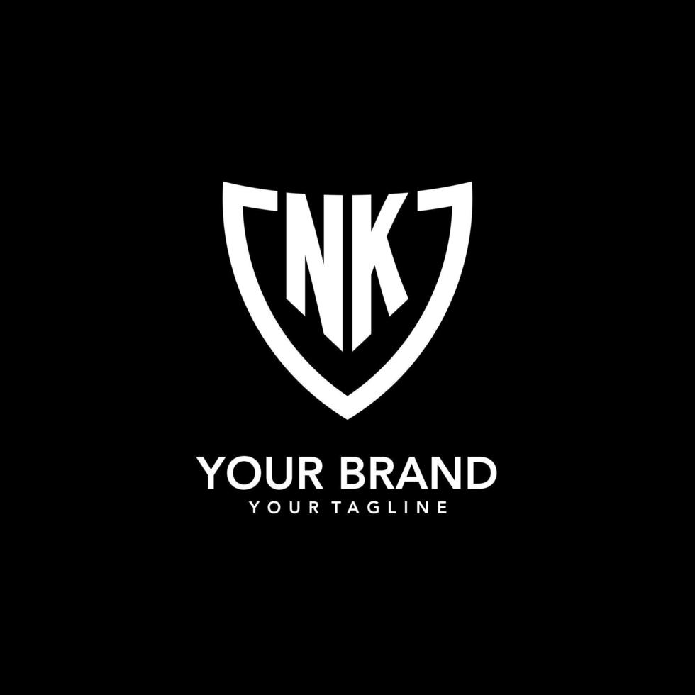NK monogram initial logo with clean modern shield icon design vector