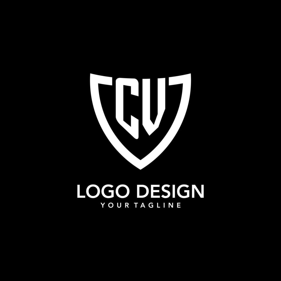 CV monogram initial logo with clean modern shield icon design vector
