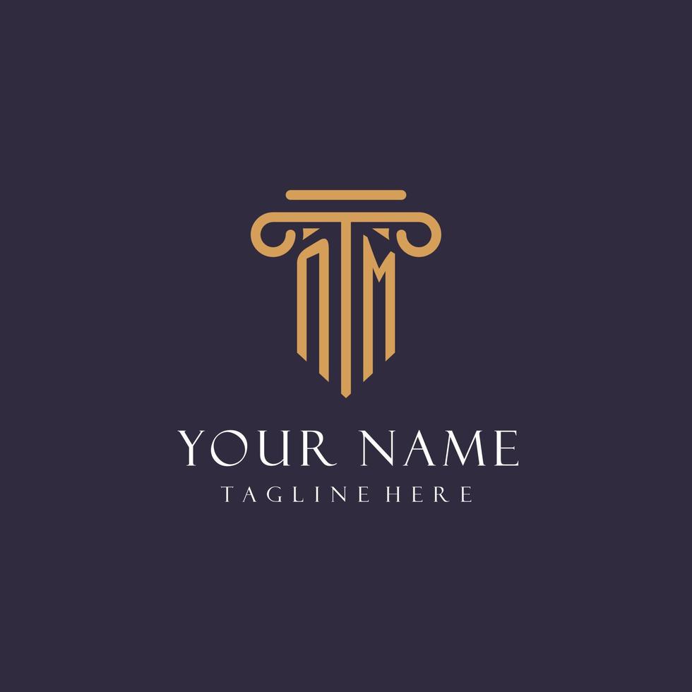 NM monogram initials design for law firm, lawyer, law office with pillar style vector