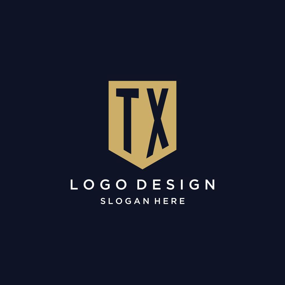 diseño de logotipo de iniciales de monograma tx con icono de escudo vector