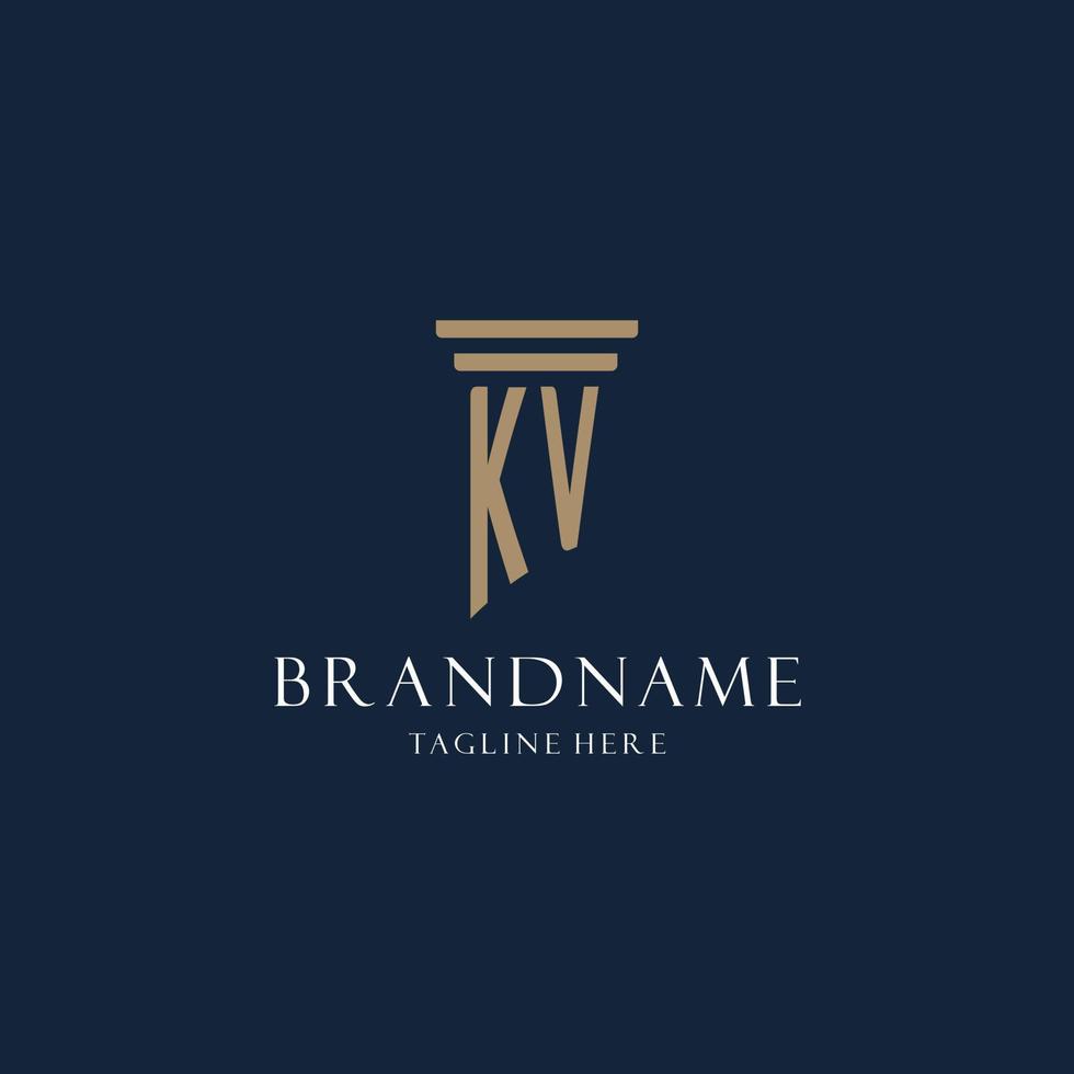 KV initial monogram logo for law office, lawyer, advocate with pillar style vector