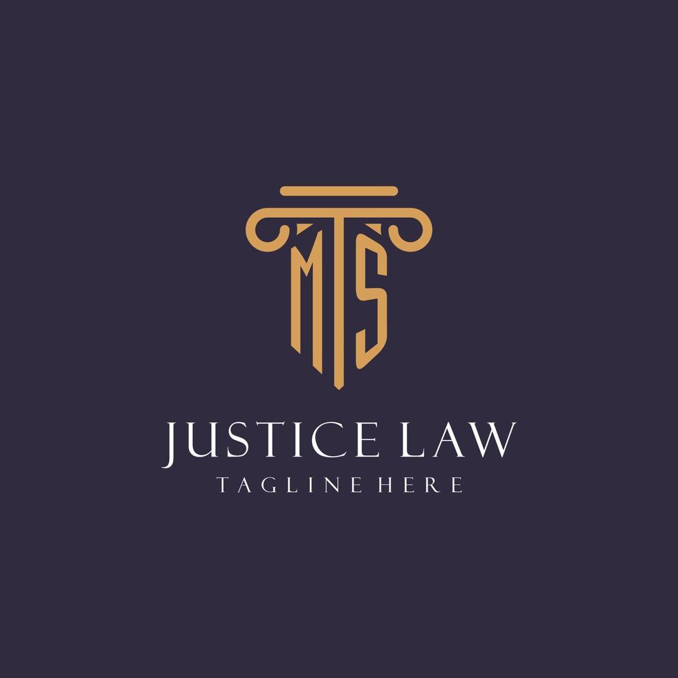 MS monogram initials design for law firm, lawyer, law office with pillar style vector