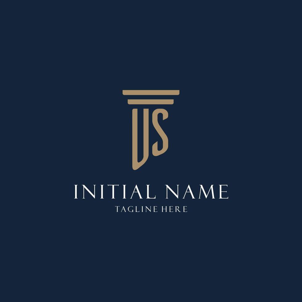 US initial monogram logo for law office, lawyer, advocate with pillar style vector