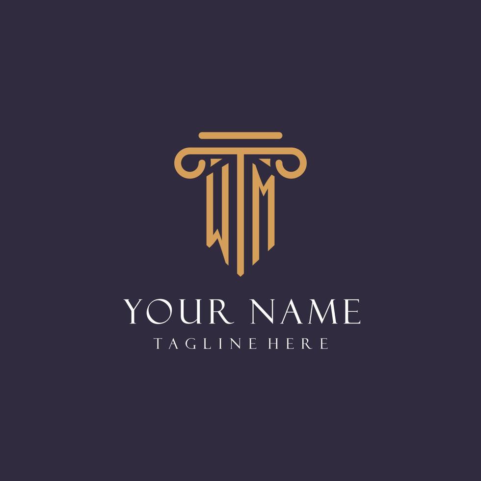 WM monogram initials design for law firm, lawyer, law office with pillar style vector
