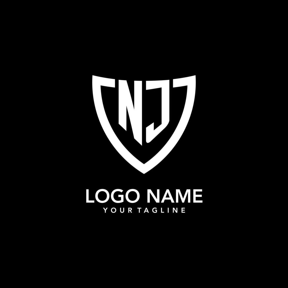 NJ monogram initial logo with clean modern shield icon design vector