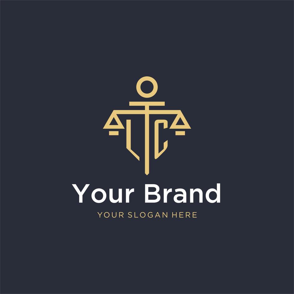 LC initial monogram logo with scale and pillar style design vector