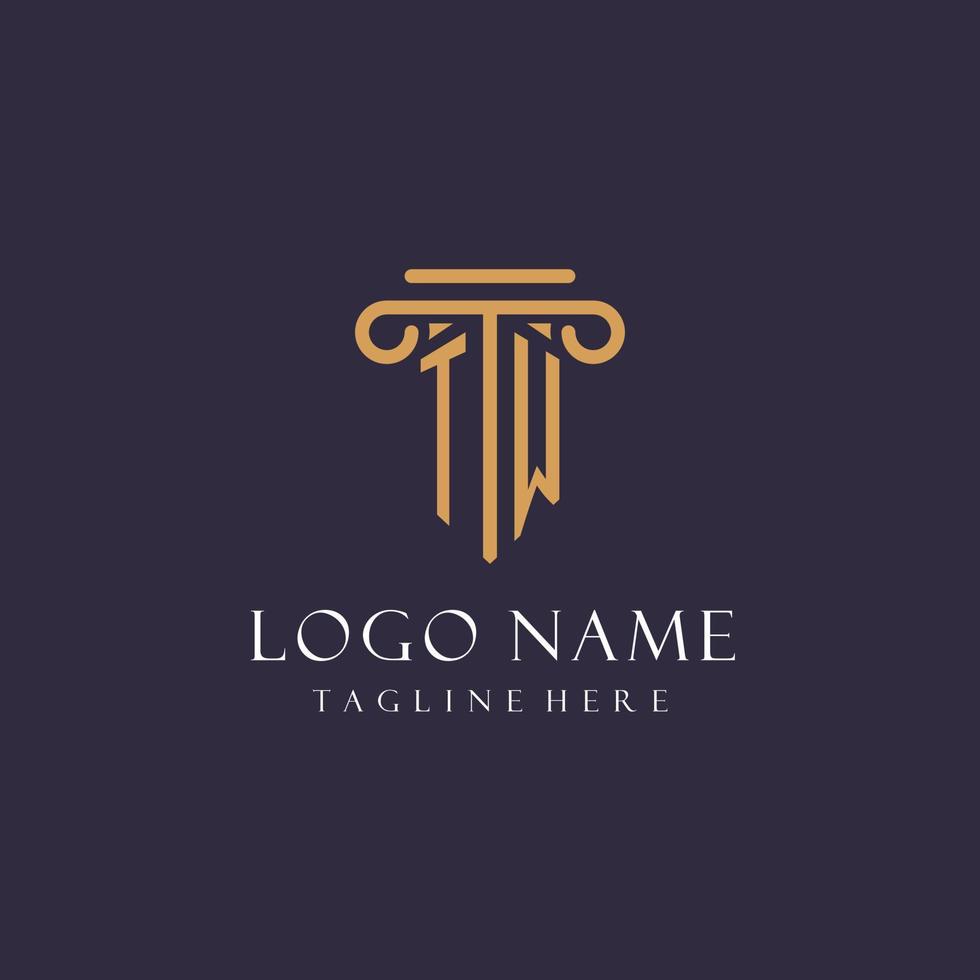 TW monogram initials design for law firm, lawyer, law office with pillar style vector