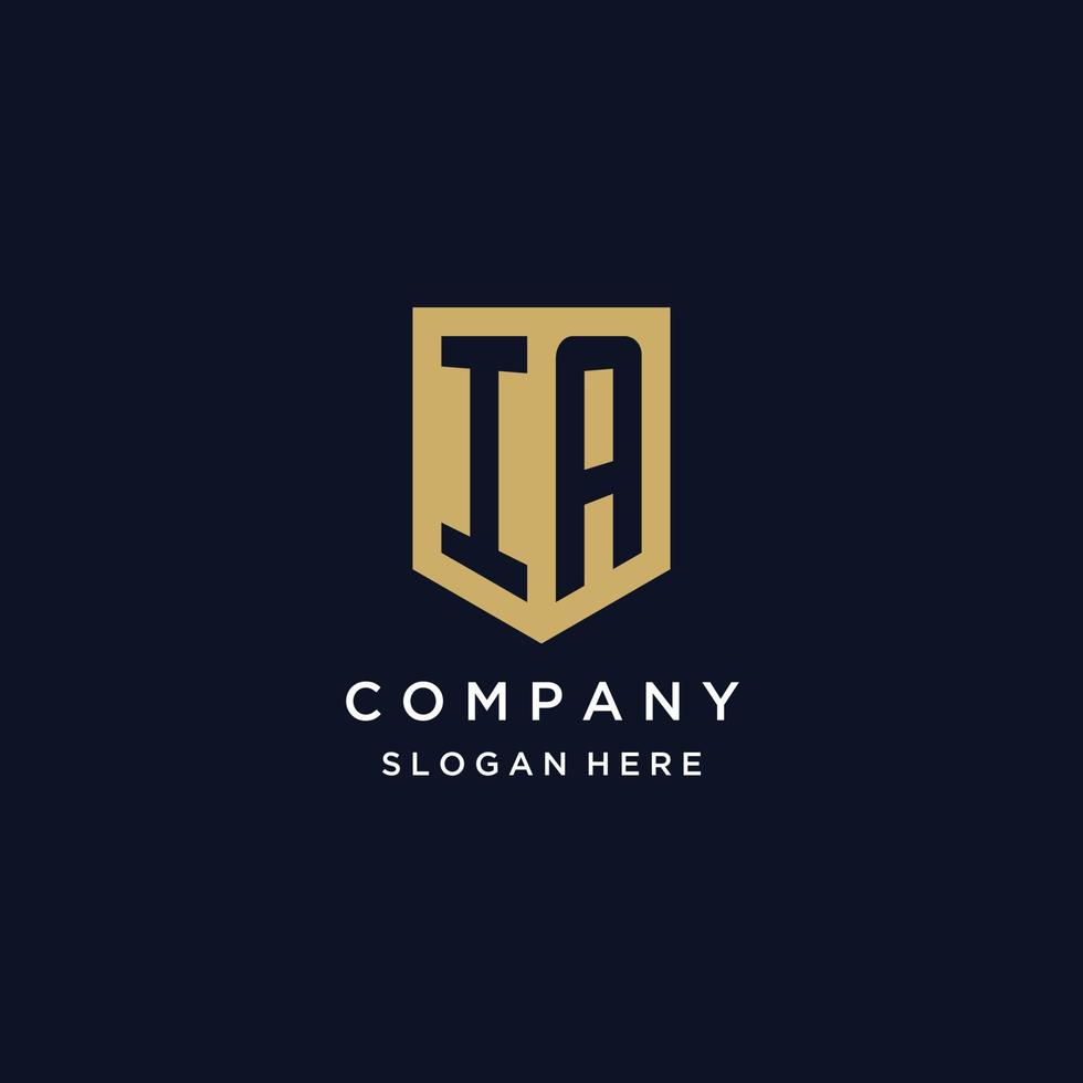 IA monogram initials logo design with shield icon vector