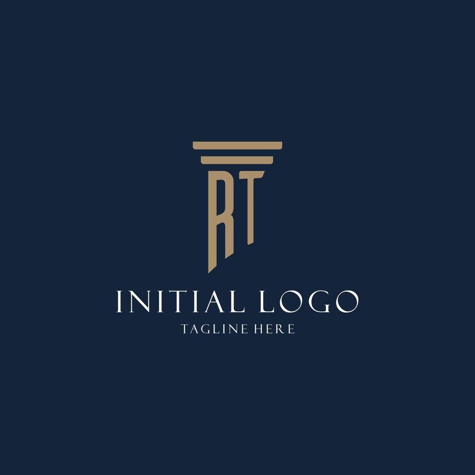 RT initial monogram logo for law office, lawyer, advocate with pillar style vector