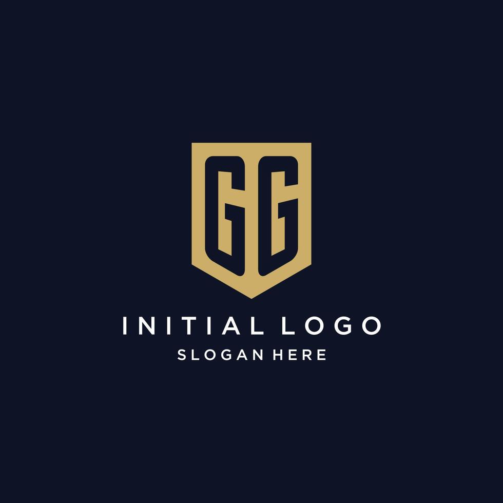 GG monogram initials logo design with shield icon vector