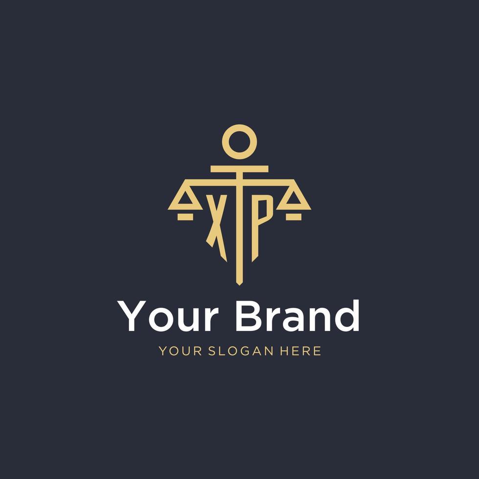 XP initial monogram logo with scale and pillar style design vector