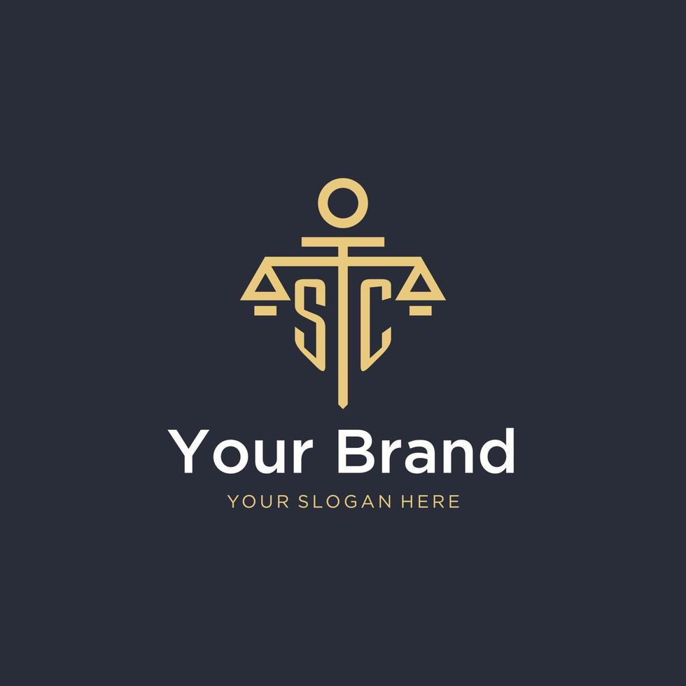 SC initial monogram logo with scale and pillar style design vector