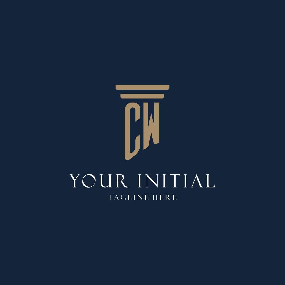 CW initial monogram logo for law office, lawyer, advocate with pillar style vector