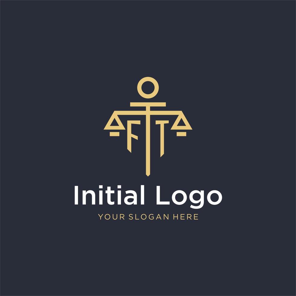 FT initial monogram logo with scale and pillar style design vector