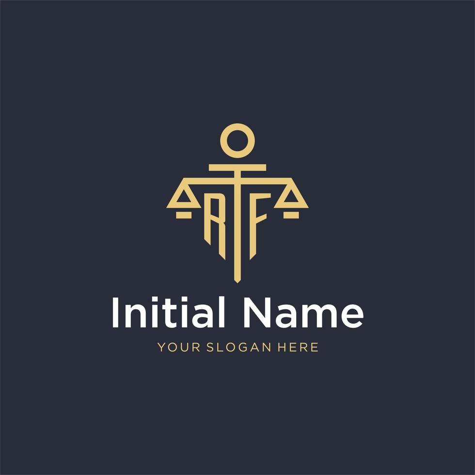 RF initial monogram logo with scale and pillar style design vector