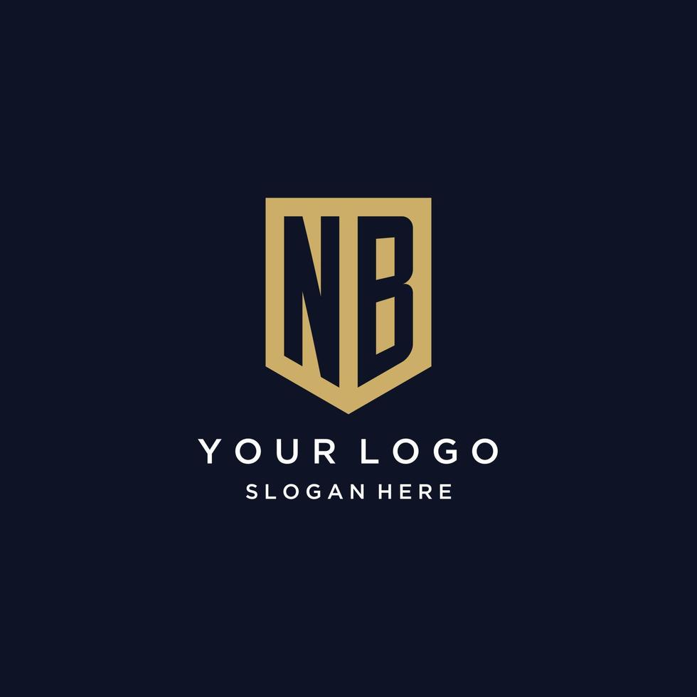 NB monogram initials logo design with shield icon vector