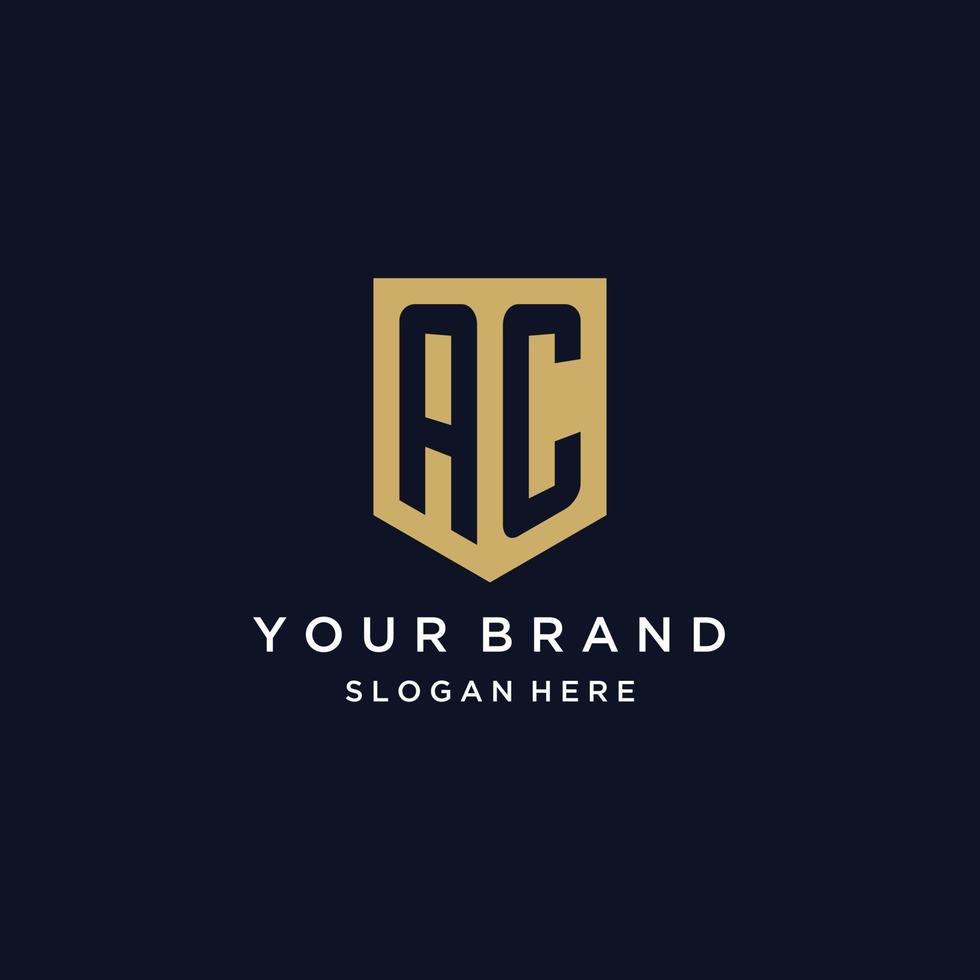 AC monogram initials logo design with shield icon vector