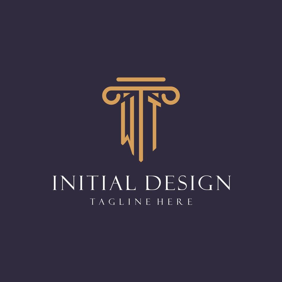 WT monogram initials design for law firm, lawyer, law office with pillar style vector
