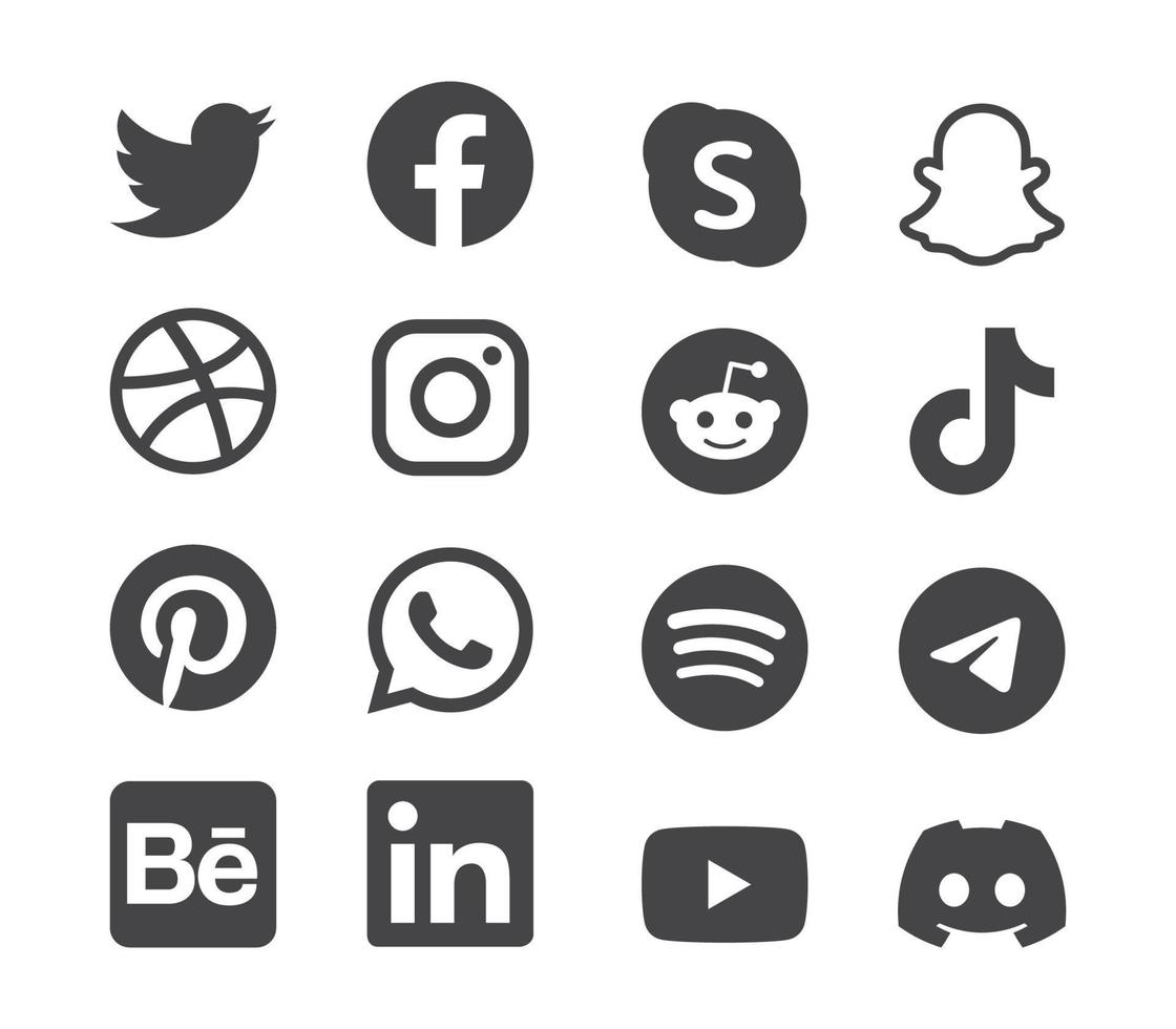 todo el conjunto de iconos de aplicaciones de redes sociales populares vector