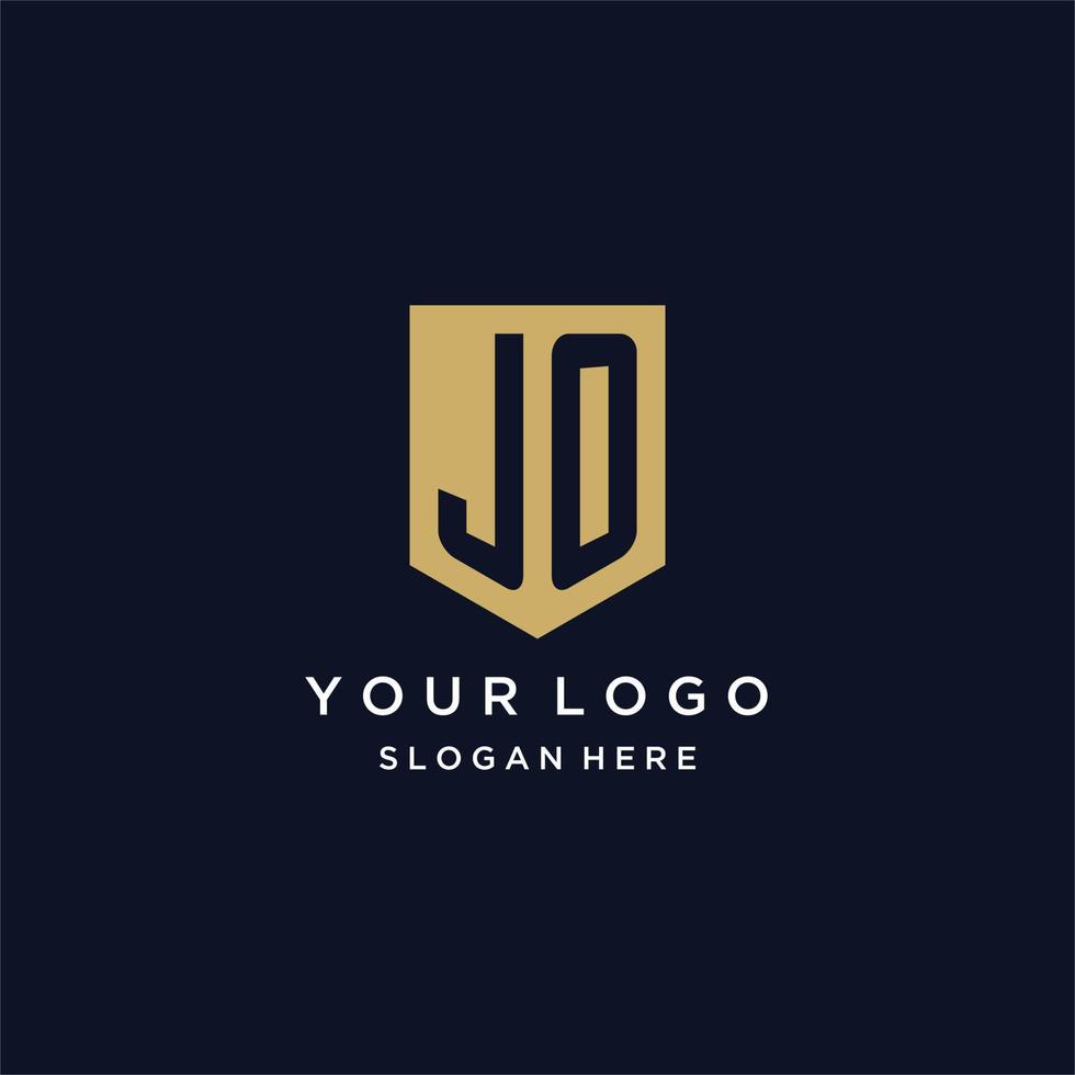 JO monogram initials logo design with shield icon vector