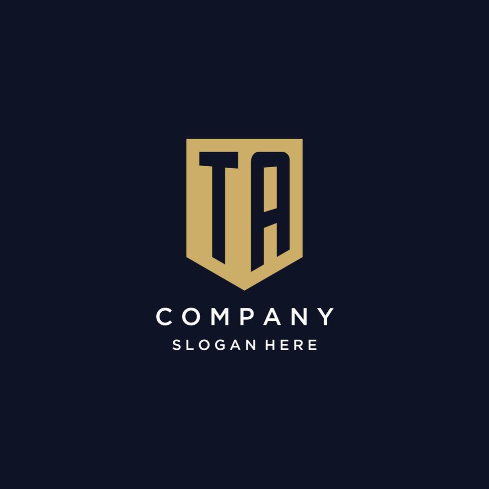 TA monogram initials logo design with shield icon vector