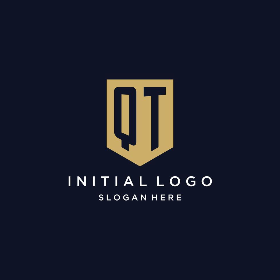 QT monogram initials logo design with shield icon vector