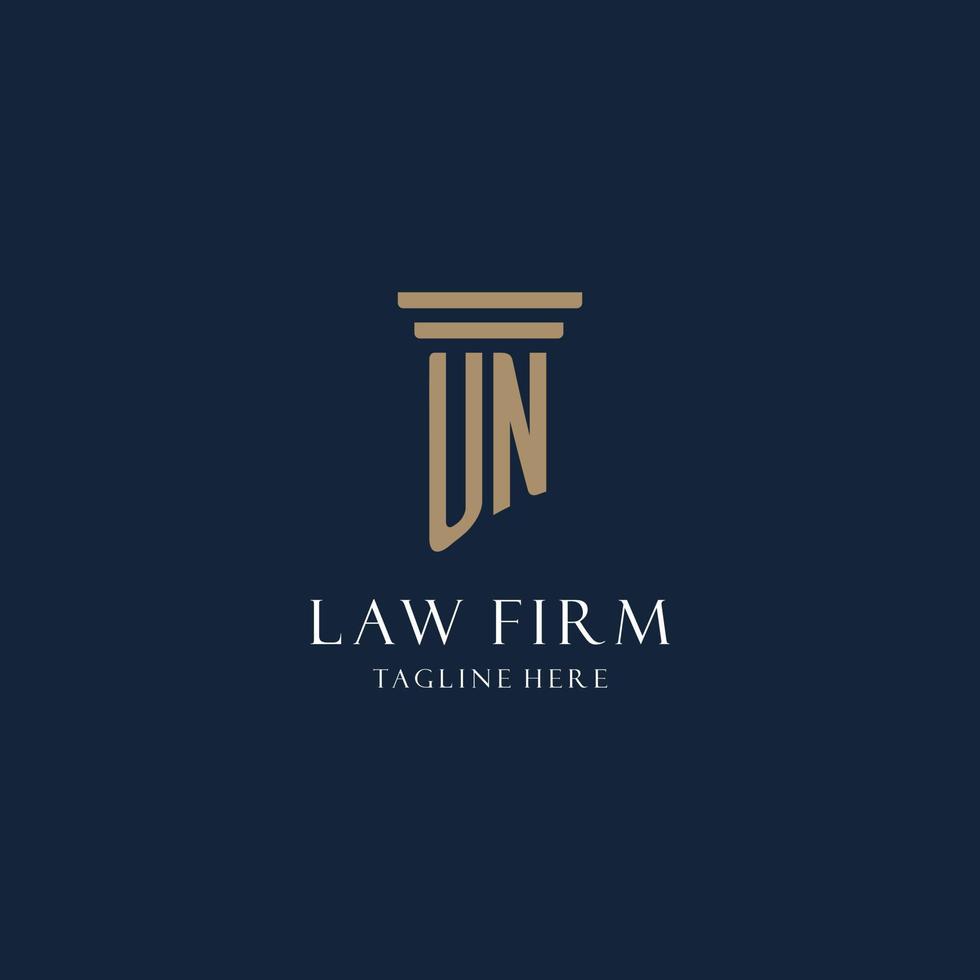 logotipo de monograma inicial de la ONU para bufete de abogados, abogado, defensor con estilo pilar vector